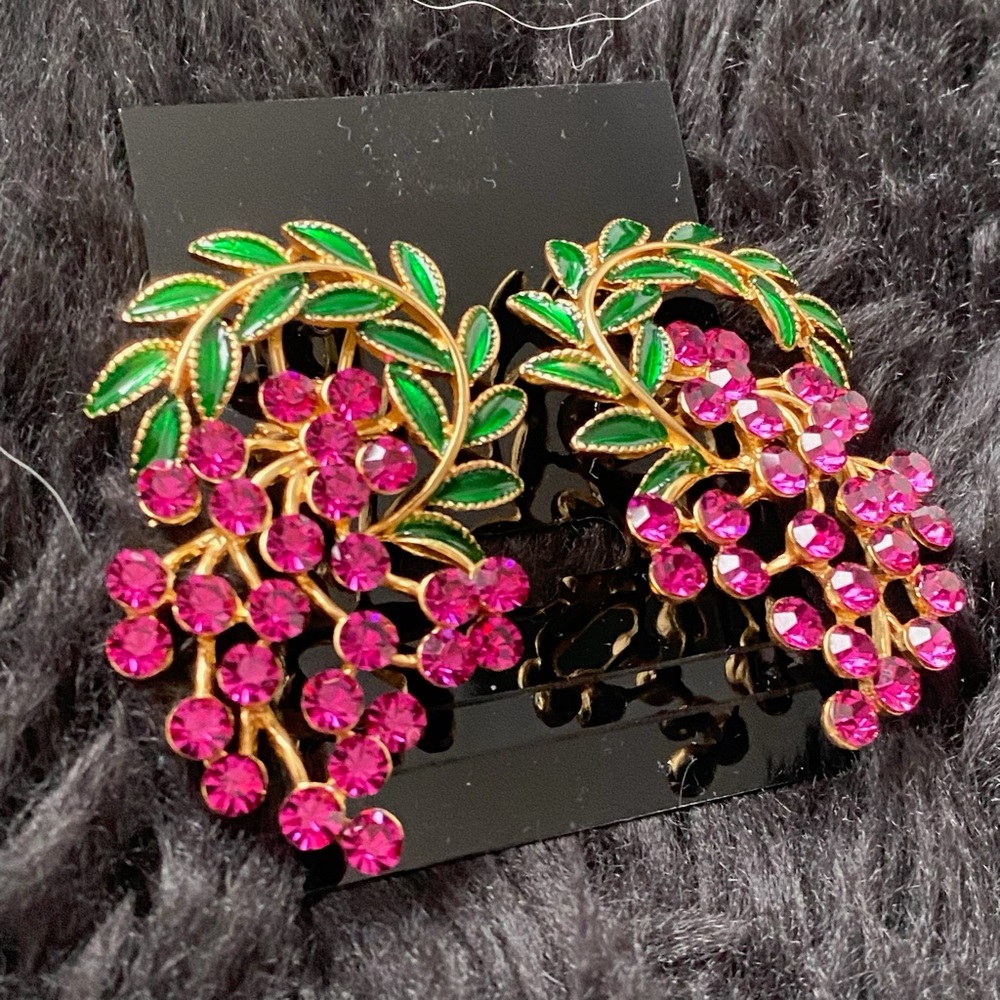 Kirks Folly Gold Tone Purple Grape Rhinestone Stud Earrings NWOT - Picture 7 of 12
